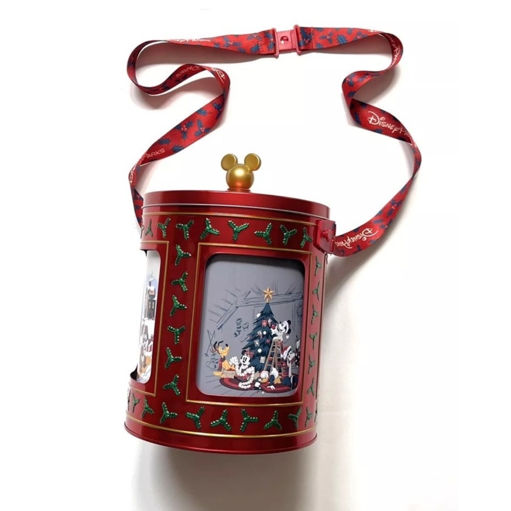DisneyParks Mickey&Friends Red Musical Rotating Christmas Tin Popcorn Bucket New